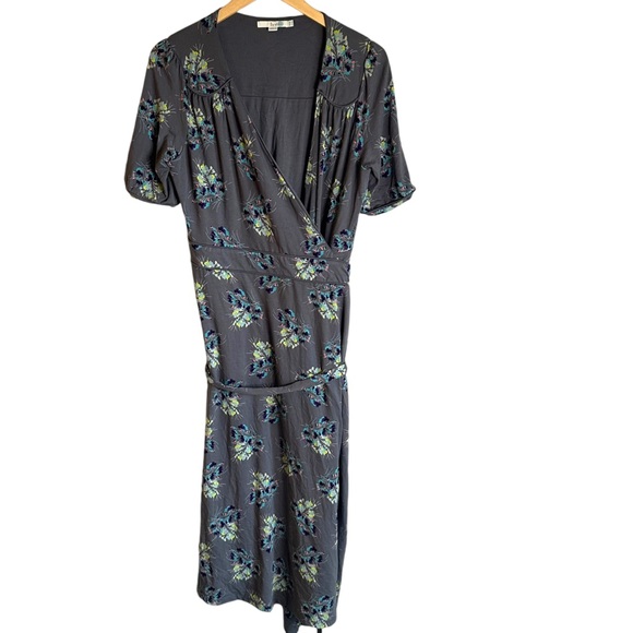 Boden Womens Stretch Knit Gray Floral Wrap Dress Size 14L - Picture 2 of 6